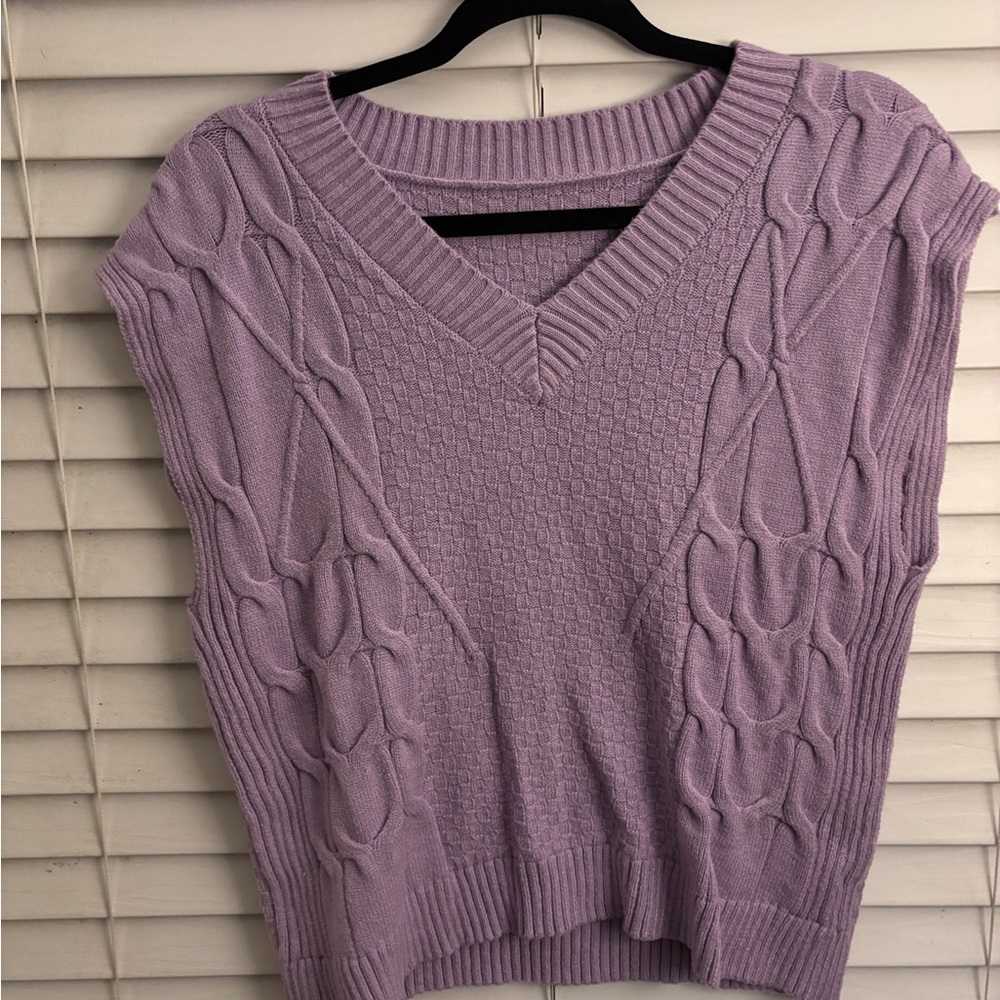 Lavender V-Neck Cable Knit Sweater Vest